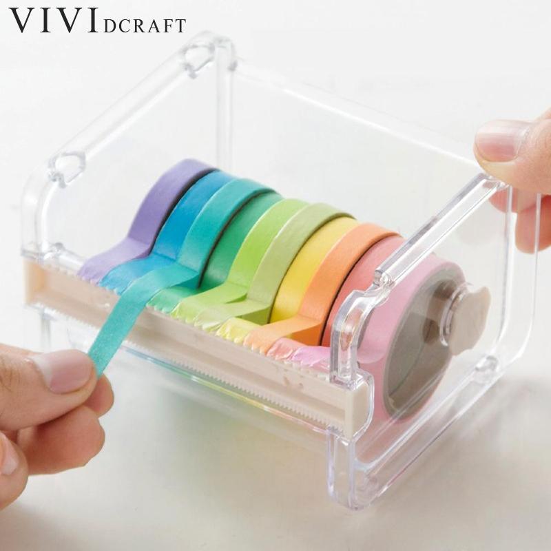 Vividcraft Creatieve Transparante Tape Houder Met Tape Tape Tape Washi Desktop Kantoor Lijm Organizer Dispenser J6E3