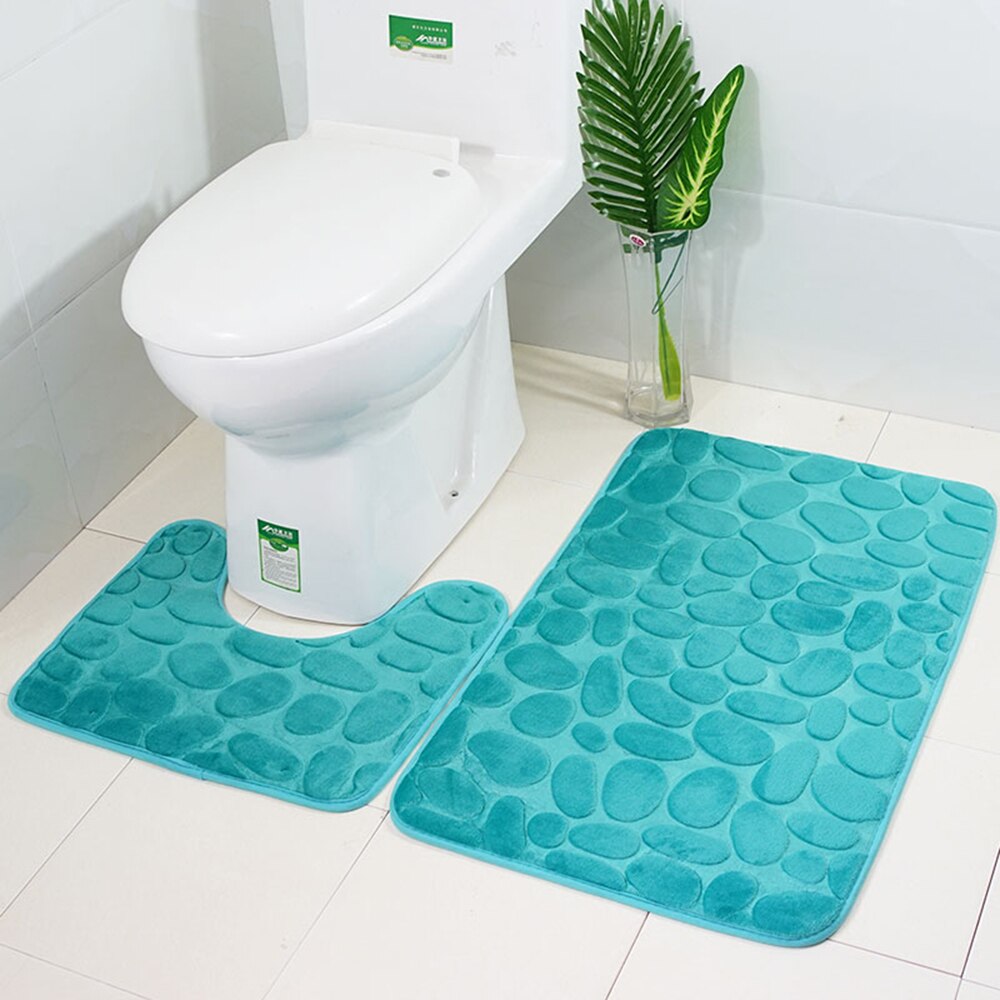 2 Pcs Bathroom Mat Bath Pedestal Mats 6 colors Anti-slip Absorbent Cobblestone Soft mat Bathroom Products: Green