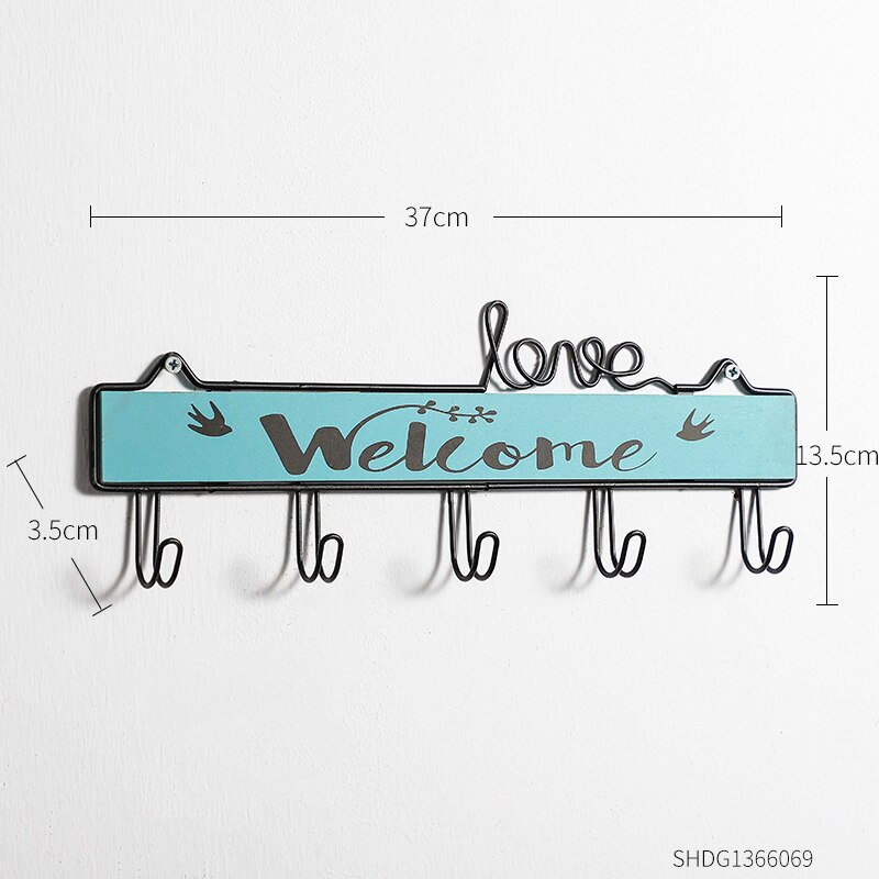 Rack Hooks Modern Silplicity Style Wooden Wall-mounted Shelving Coat Hook Storage Rack Home Decorative Key Hanger Coat Rack: Blue an Black-L