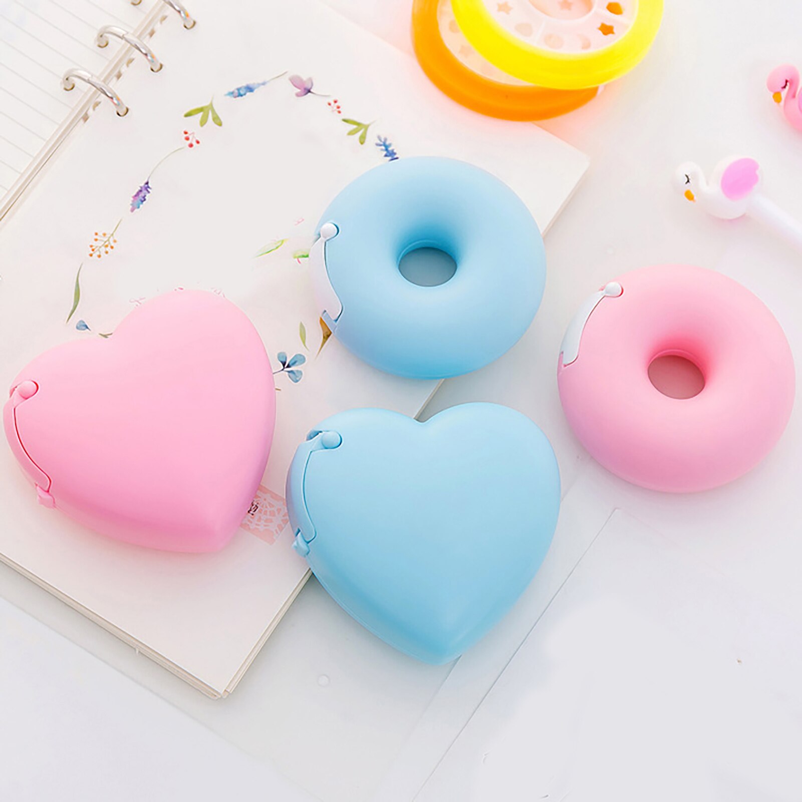 Cute Masking Tape Cutter Candy Color Pink Blue Heart Styling Washi Cutter Office Cute Clear Tapes Dispenser Washi Holders