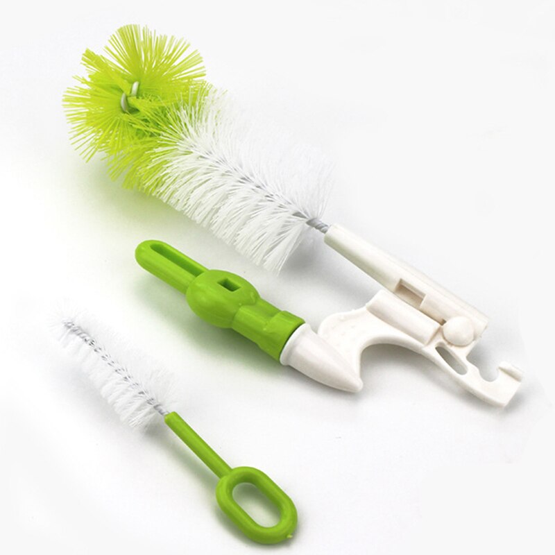 Conjunto de escova de garrafa de bebê plástico reutilizável mamilo de enfermagem conjunto de escova com alça dobrável ferramenta de limpeza de garrafa de bebê mais limpo: Green