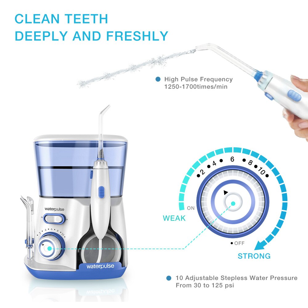 Waterpulse V300 Electric Oral Irrigator For Teeth Clean Dental Water Flosser 10-stage water pressure adjustment 5 Jets Set
