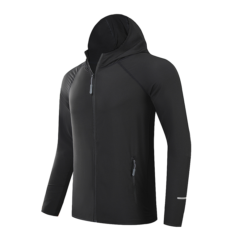 Laufjacke, reflektierend, für Höhle Sommer, schnell trocknend, für Fitnessstudio, mit Kapuze, Joggen, Sonnenschutz, Angeln, draussen, Wandern, atmungsaktiv, dünne Jacken: M / Schwarz