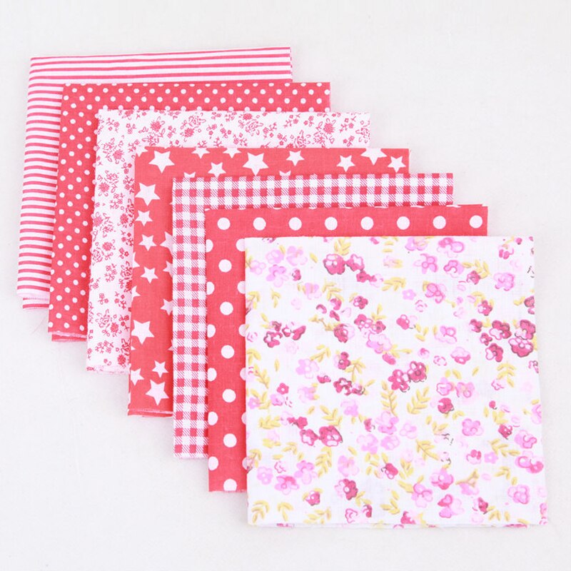 Tela de retales con estampado Floral, tejido liso de algodón, pequeño, hecho a mano, 25x25CM, , 7 unidades: Red