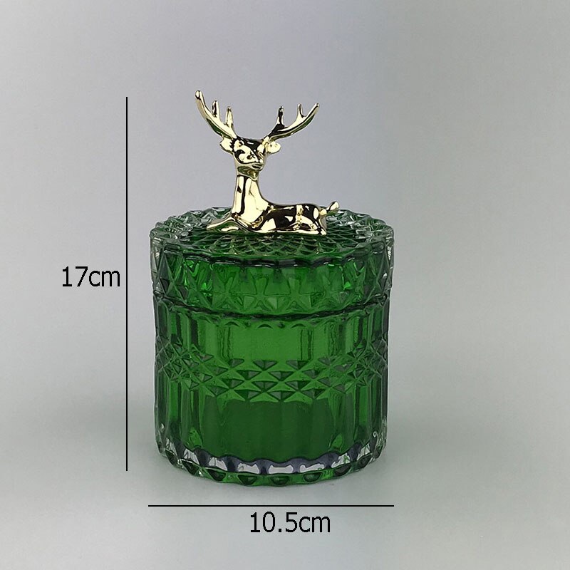 Bocaux de rangement décoratifs en forme de cerf doré, avec couvercle, bouteille en verre cristal, artisanat, collations de bureau, bonbons, décoration de salon: A-large Green