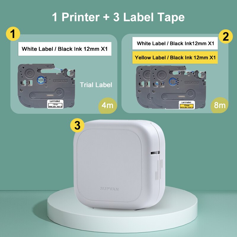 Supvan G10E Labeler Thermal Transfer Label Maker Bluetooth Connect Desktop Laminated Labeling Machine Printers for Home Office: G10E 3Label C