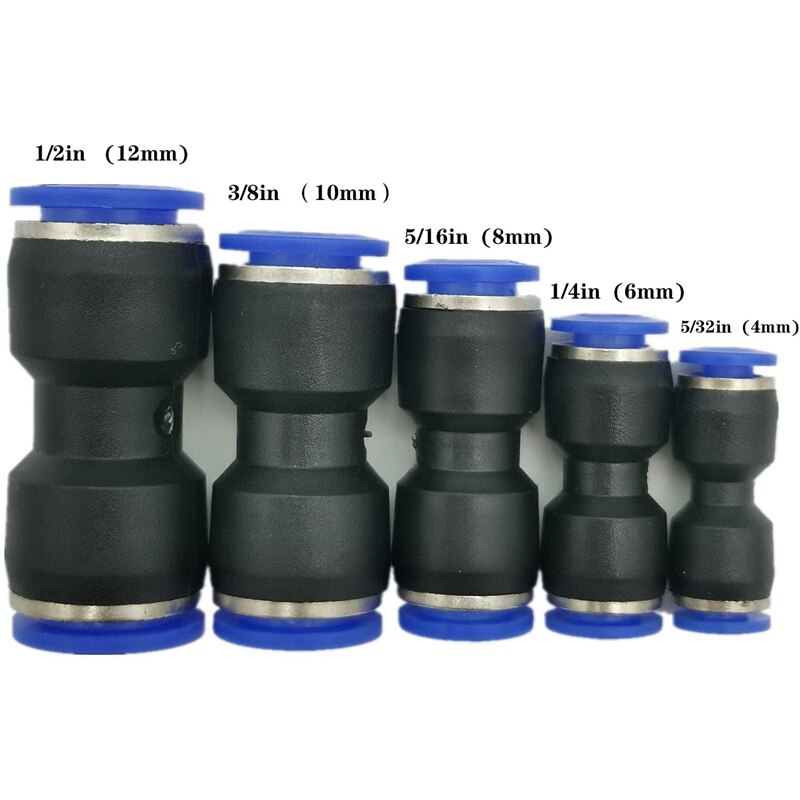 Straight Push Connectors, 4/6/8/10/12 mm Quick Release Plastic Push to Connect Fittings Kit, 60 Pcs Air Line Fittings