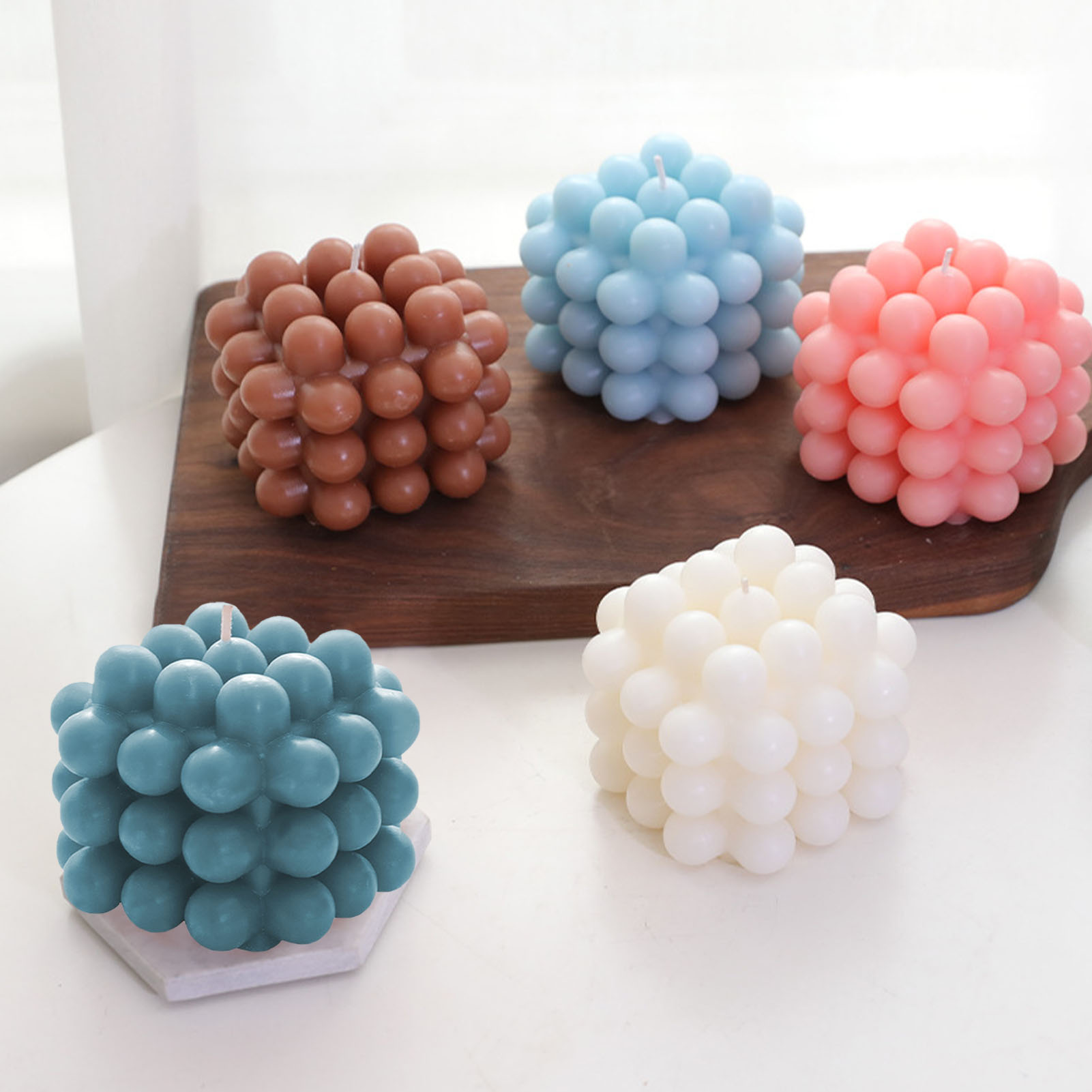 Cubo de burbujas para aromaterapia, vela de cera de soja sin humo, perfumada, redonda y , 250g