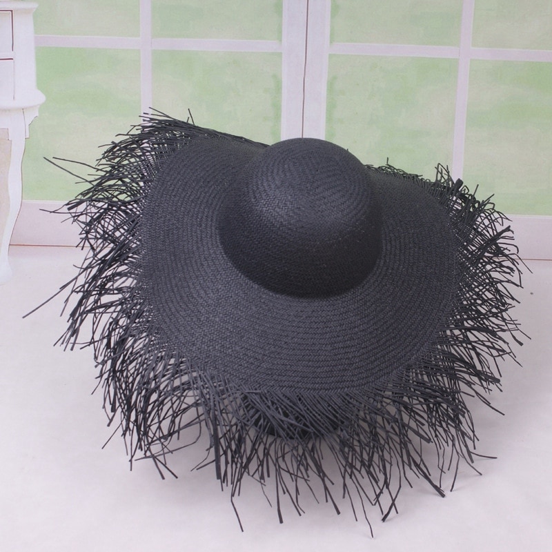 Straw Hats Wide Large Wide Brim Straw Hats Beach Summer Big Straw Sun Hat Black