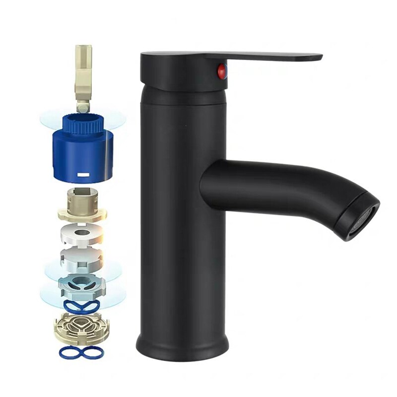 Volledig koperen zwarte verf badkamer wastafel boven het aanrecht enkel gat en koude kraan badkamerkast enkele kraan