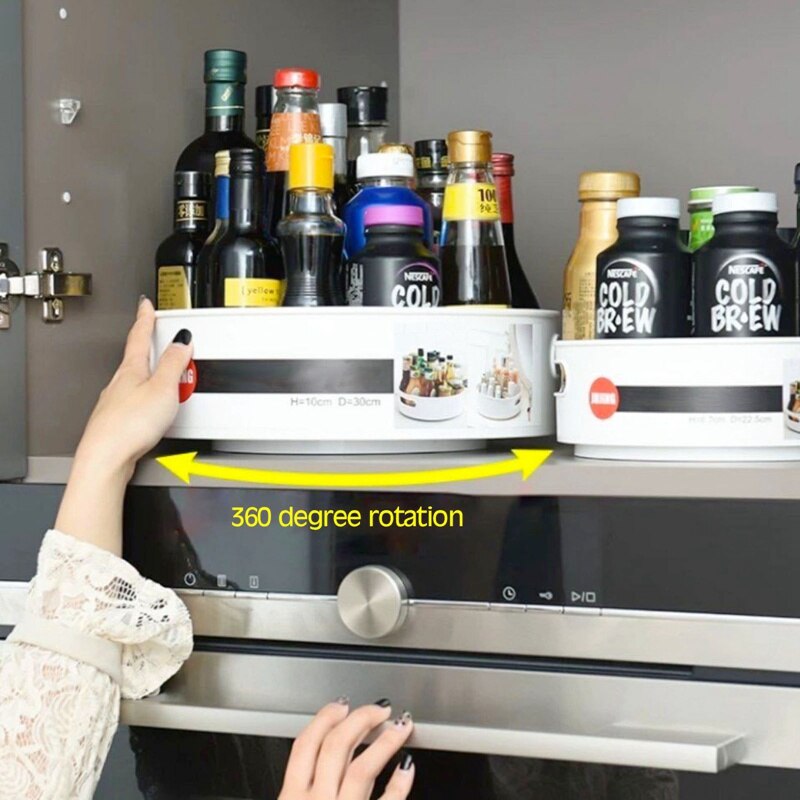 Multi-Function 360 Degree Rotating Storage Tray Container For Home Kitchen Cosmetics Turntable Rack Anti-Slip Spinning Organizer