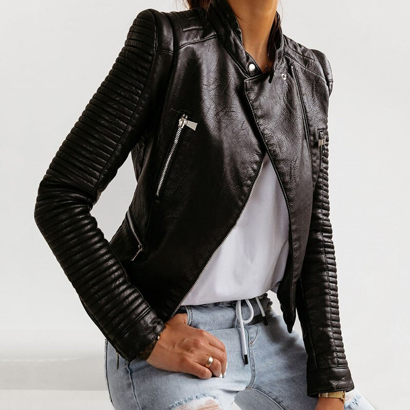 Chaqueta de cuero sintético para mujer, prendas de vestir de cuero sintético, estilo gótico Punk, temporada primavera otoño