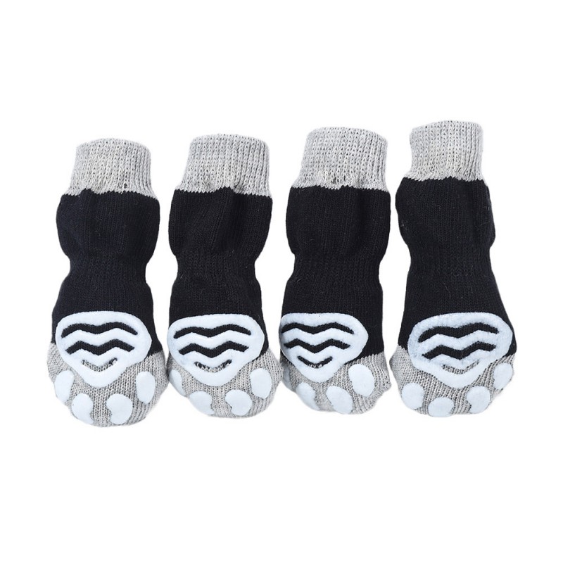 4pcs/lot Anti-slip Puppy Cat Knit Socks Dog Shoes Lovely Warm Dog Socks Cute Cartoon Print Cats Dogs Boots Winter Wear