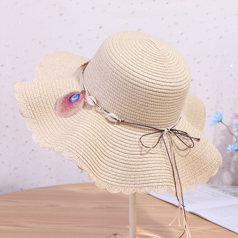 Vrouwen Zomer Hoed 2022 Zonnescherm Strooien Hoed Voor Dames Bloemen Lint Boog Cap Strand Hoed Mode Stro Hoed Uv bescherming Reizen Cap: beige