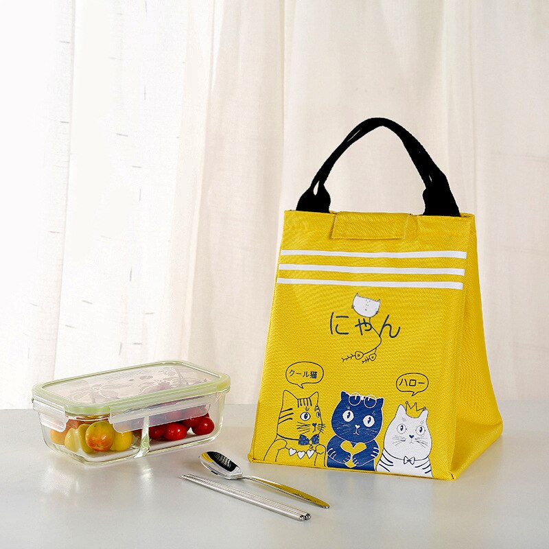 Comedor térmico de la caja de almuerzo portátil PAQUETE DE AISLAMIENTO impermeable almuerzo de paño Oxford bolso para las mujeres de los hombres, bolso bolsas bolsa: yellow Cat