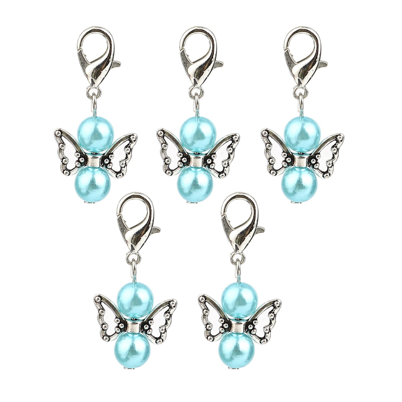 5 Stks/set Insect Breinaalden Stitch Markers Zink Gebaseerde Legering Ronde Kraal Angel Shape Hanger Naaien Gereedschap 38X18mm: Blue