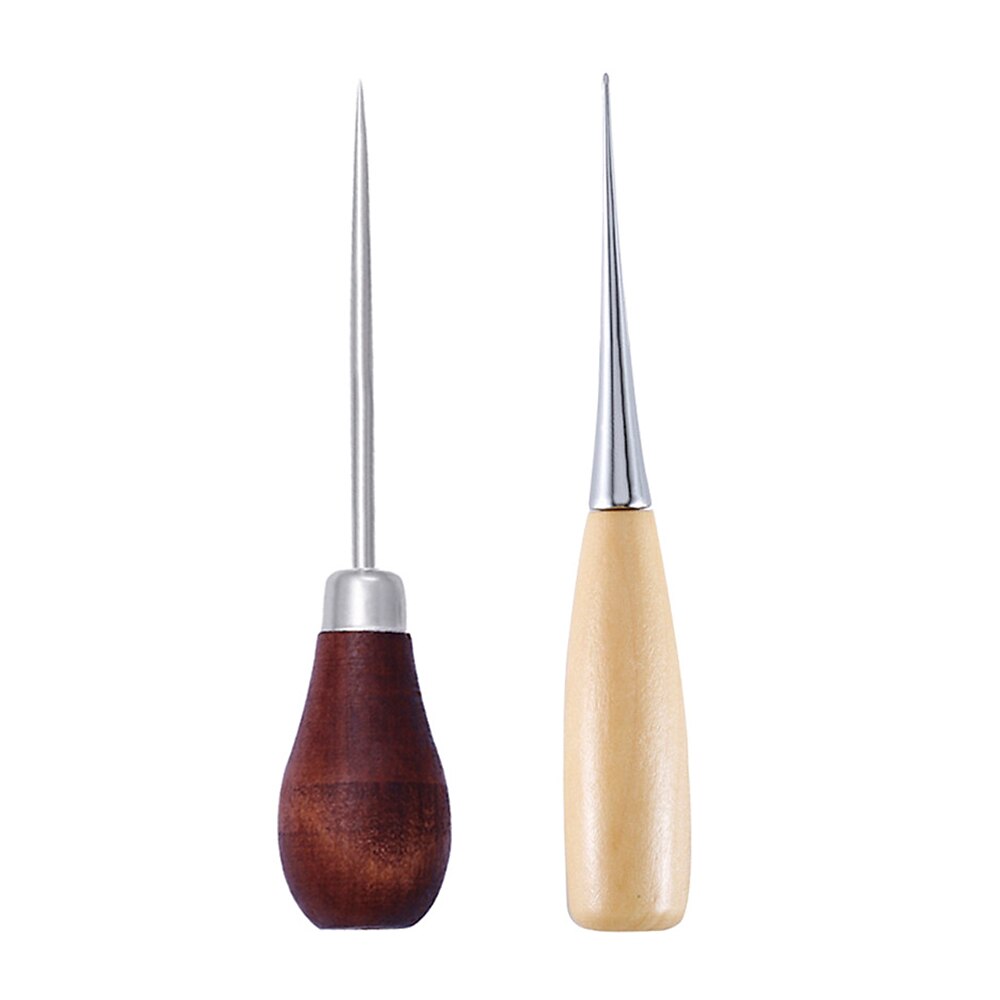 2 Pieces Leather Craft Awl Tool Hole Wooden Handle Diy Awls Shoe Pin Punch Repair Hand Awl Stitch Stitching Hole