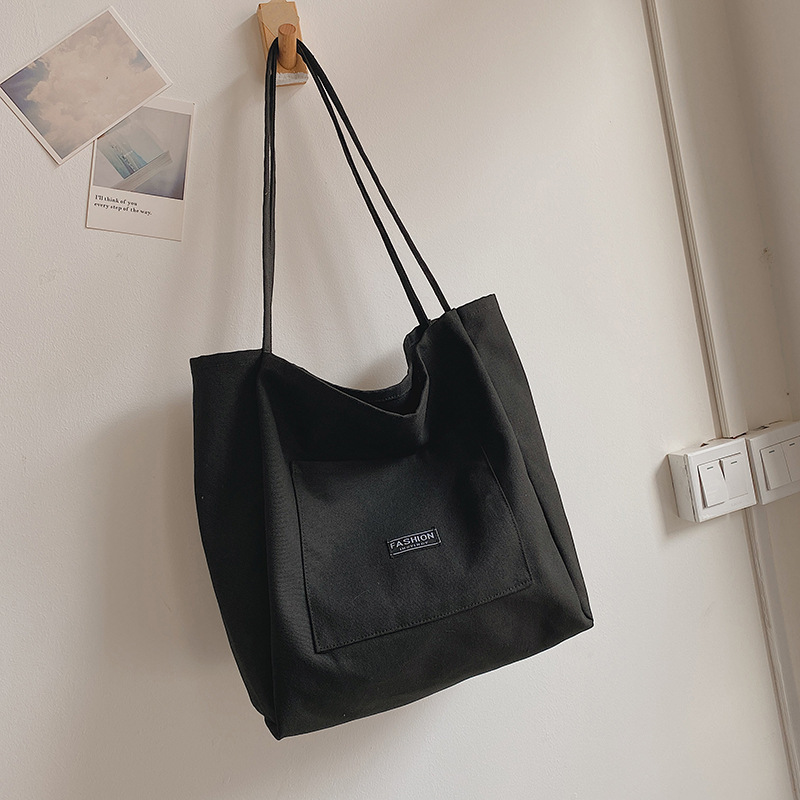 Totes Vrouwen Shopper Tas Dames Canvas Winkelen Handtassen Grote Capaciteit Eenvoudige Mode Effen Vrouwelijke Schoudertas: Black