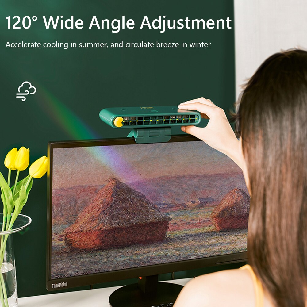Ventilador colgante de pantalla, soporte USB para oficina, dormitorio, portátil, teléfono, Enfriador de aire 18650, radiador silencioso, ventilador portátil con batería