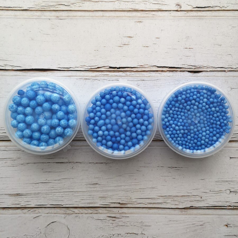 3Boxes Polystyrene Styrofoam Slime Box Foam Beads Snow Mud Particles Accessories Decorative Balls DIY Craft Supplies TOYS BEAD: Blue 3 sizes