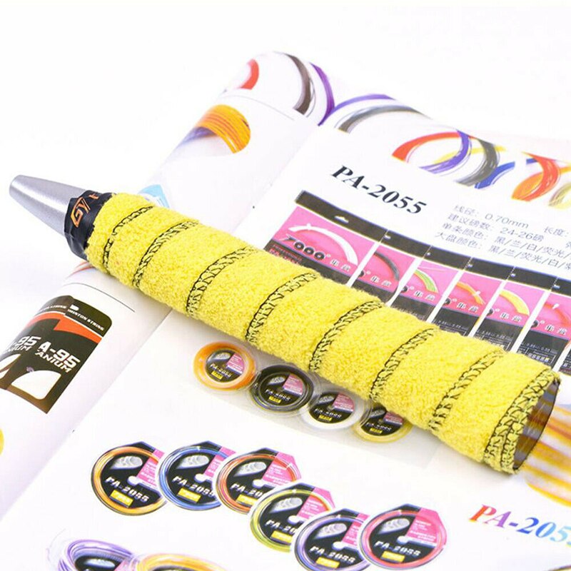 5Pcs Tennis Badminton Racket Anti-Slip Overgrips Katoenen Handdoek Grips Tape Zweet Absorberende Grip Wrap Zweetband: Yellow