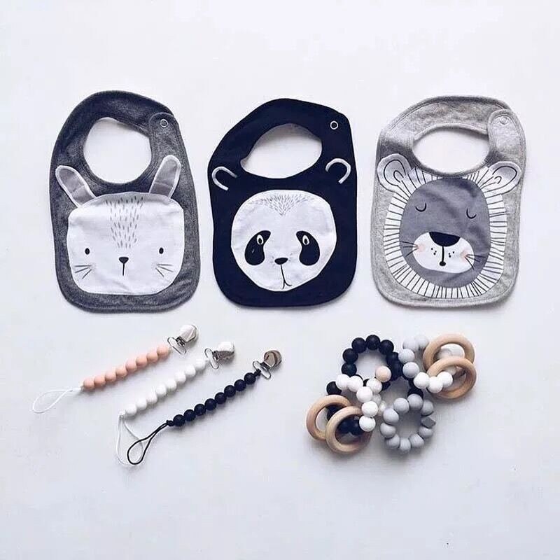 Babadores para crianças, 5 peças design misto animal bonito dedign bebê meninos meninas babadores panda leão desenho de coelho