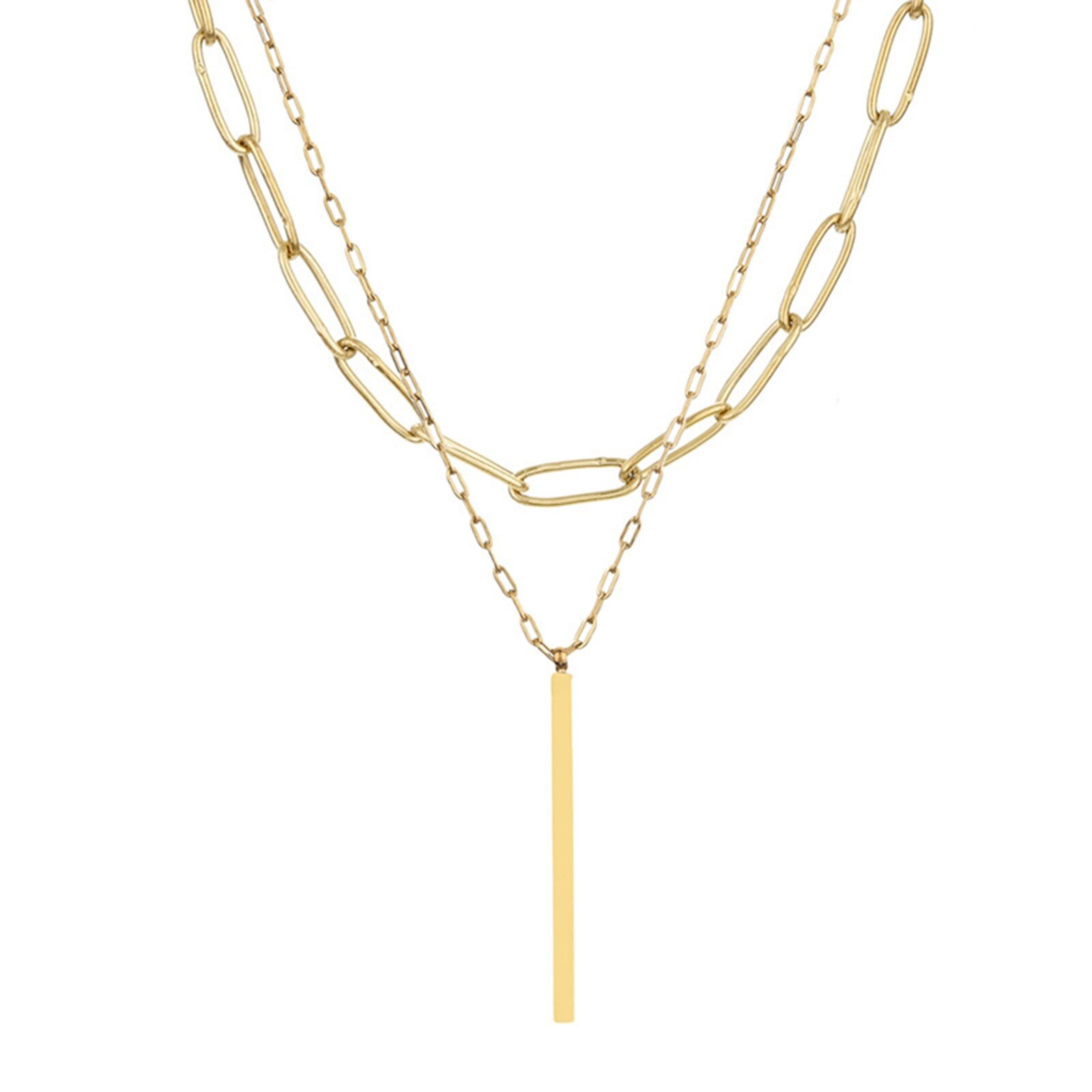 Punk Stijl Rvs Ketting Goud Kleur Papier Clip Hart Multilayer Vrouwen Party Club Kettingen Choker Ketting Sieraden, 1Pc: 10