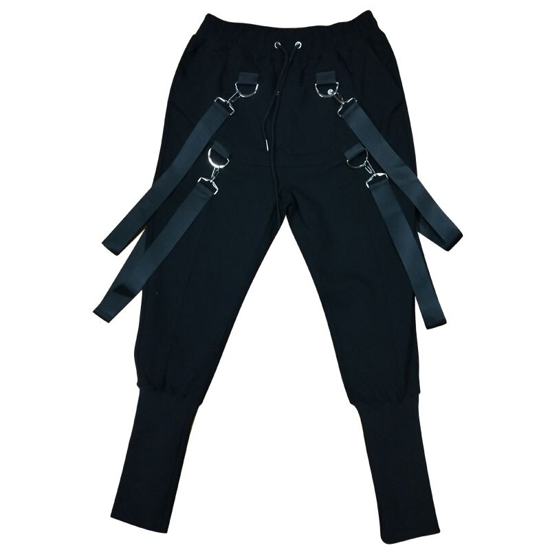 Men Ribbon Casual Harem Pant Streetwear Punk Hip Hop Cargo Trousers Joggers Sweatpant Male Dancing Pant