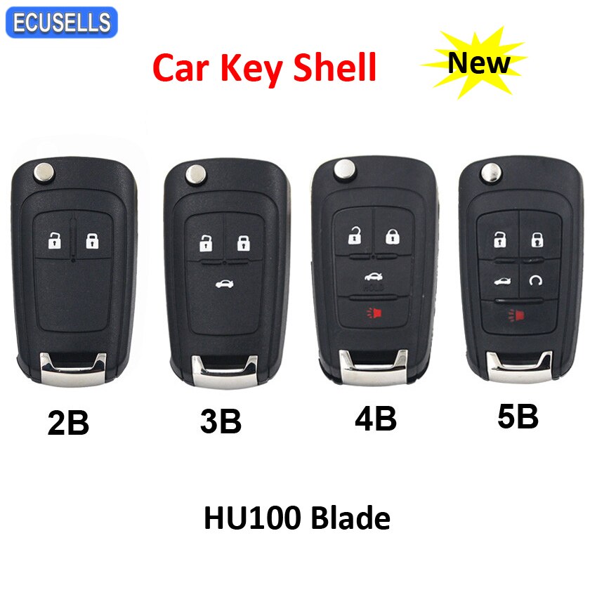 Funda plegable con 2/3/4/5 botones para llave remota, carcasa para Chevrolet Aveo Cruze Camaro Equinox Malibu Sonic Spark Volt, hoja sin cortar
