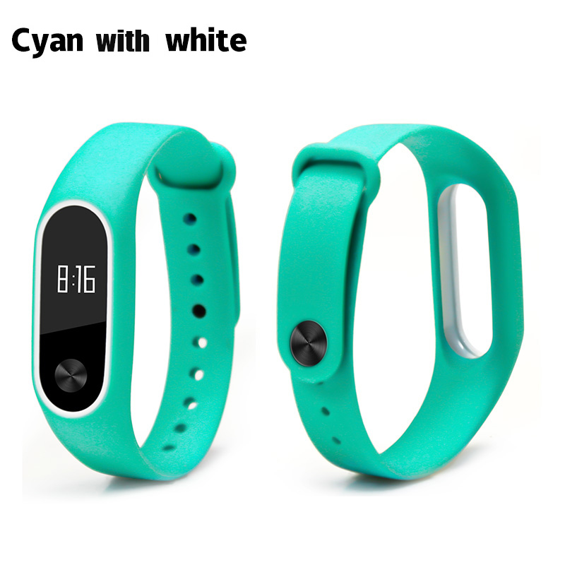 Correa BOORUI de silicona mi Band 2, doble color, reemplazo de correa mi band2, Correa inteligente para xiaomi mi2: Cyan with white