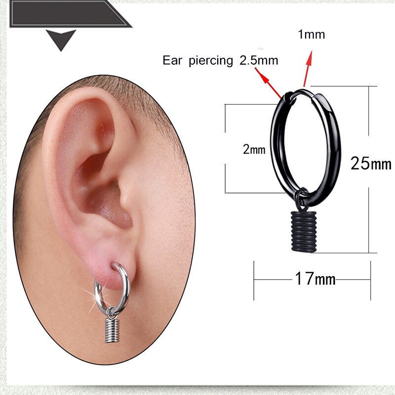 1 PCS Punk Rock Style Stainless Steel Ear Rings Spring UFO Square Hoop Earrings For Men Pop Style Piercing Jewelry