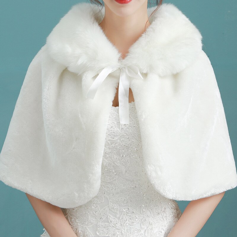 pas cher hiver grande taille fausse fourrure blanc rouge laine boléro ruban mariage Wrap châle mariée veste manteau accessoires