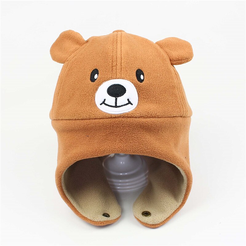 Gorro con solapa para la oreja para niña y niño, con patrón gorrito de lana de animales para niño y niña, accesorio cálido para esquiar, accesorios para bebés para exteriores: Khaki