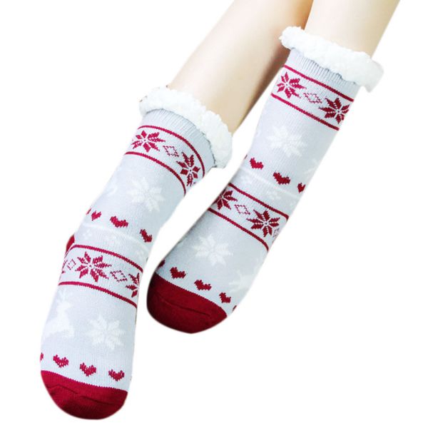 Chaussettes chaudes d'hiver, chaussettes d'intérieur en polaire thermique extra-chaudes, extensibles pour l'hiver, chaussettes antidérapantes en peluche épaisse pour la maison, chaussettes de noël: C
