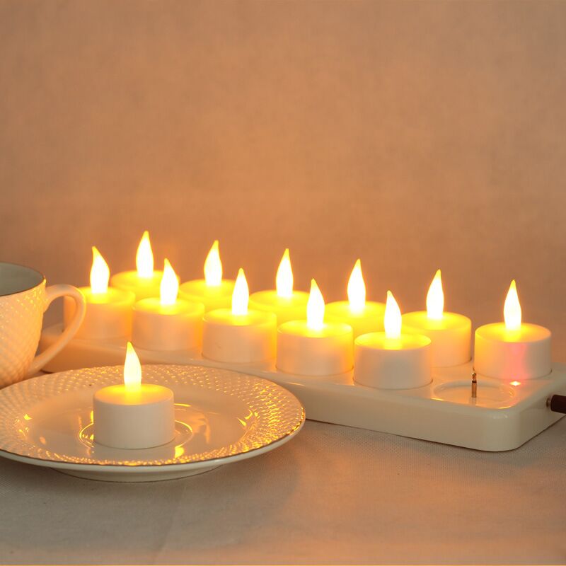 Sæt  of 12 genopladeligt led stearinlys flammeløs statisk fyrfadslys elektrisk lampe voksfri valentine hjem bryllup xmas bord dekor-rav