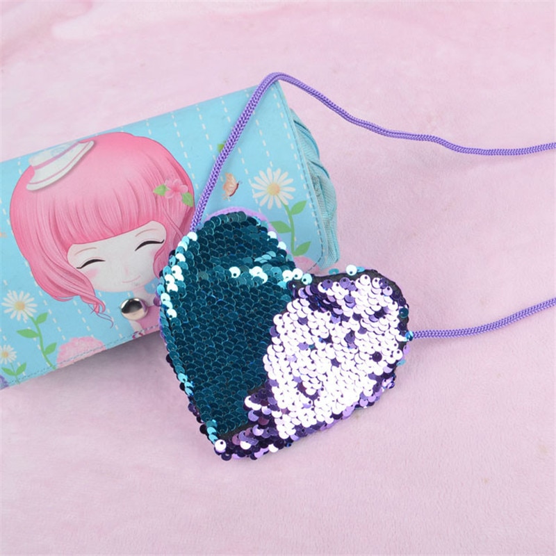 Nette Mini Tasche Frauen Neue Mädchen Meerjungfrau Pailletten Geldbörse Herz Brieftasche Mini Umhängetasche Cartoon Handtaschen Sac Femme v15