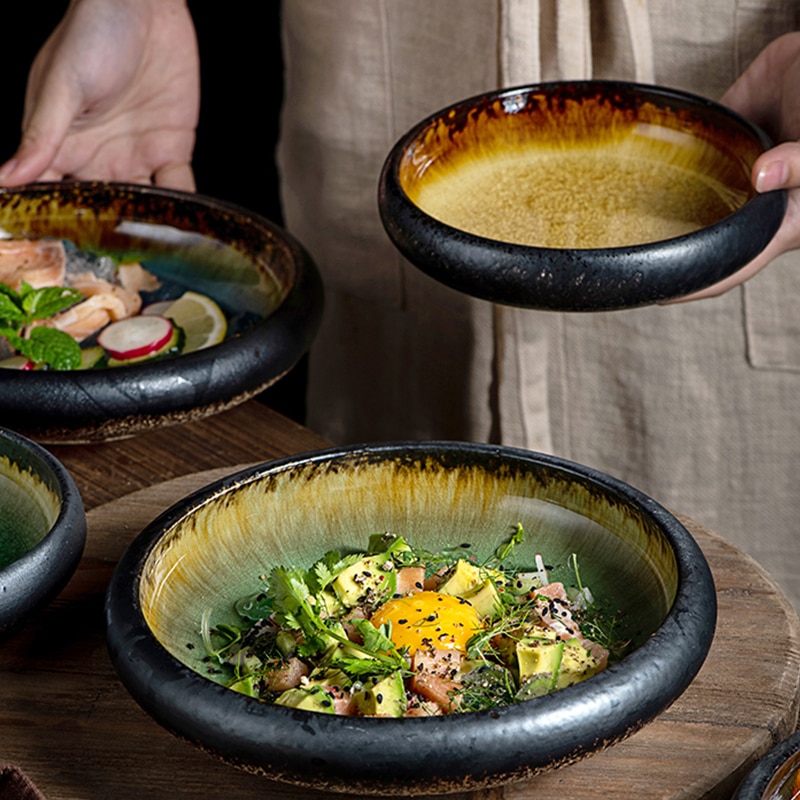 Uuni jää halkaistu lasite keraaminen lautanen japanilainen sushi sashimilautanen salaattilautanen