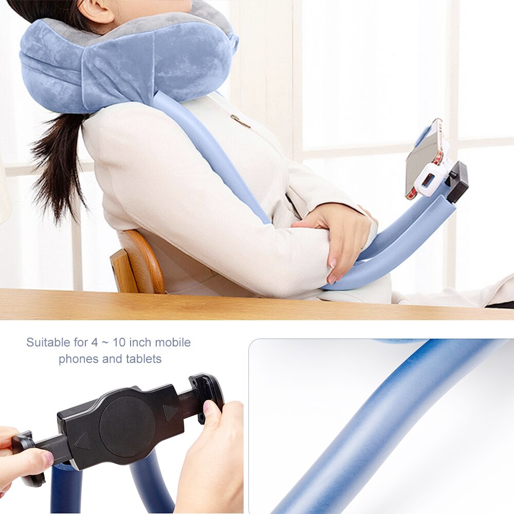 2-in-1 U-Shaped Neck Pillow With Gooseneck Tablet Phone Holder, Memory Foam Nap Pillow with Flexible Phone Reading Holder,