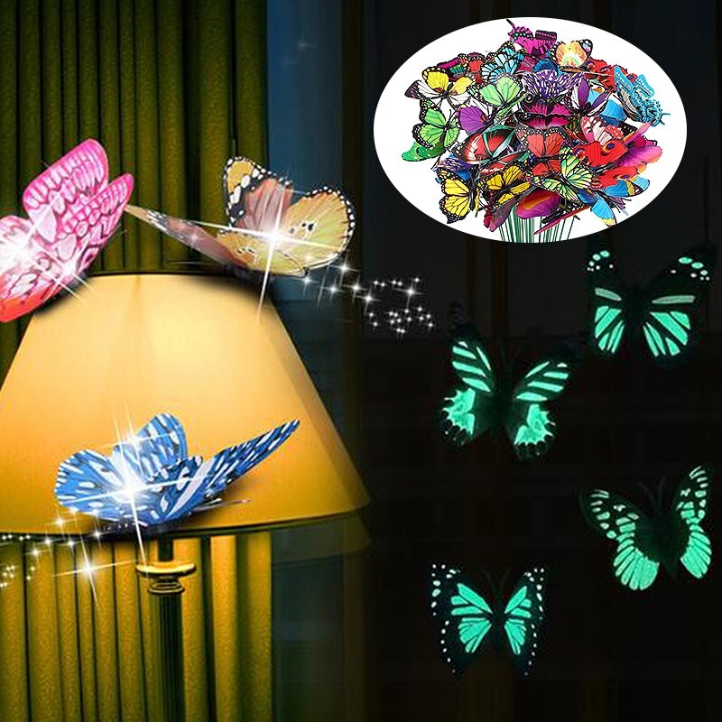 5~24PCS Glowing Butterfly Garden Decoration Decorative 3d Butterflies Glow In Dark Luminous Butterflies Home Garden Decor