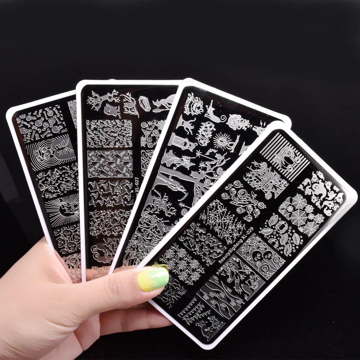 Beautybigbang negle stempling plader halloween edderkop kraniet græskar heks billede nail art skabelon stencil til negle bbb xl -027