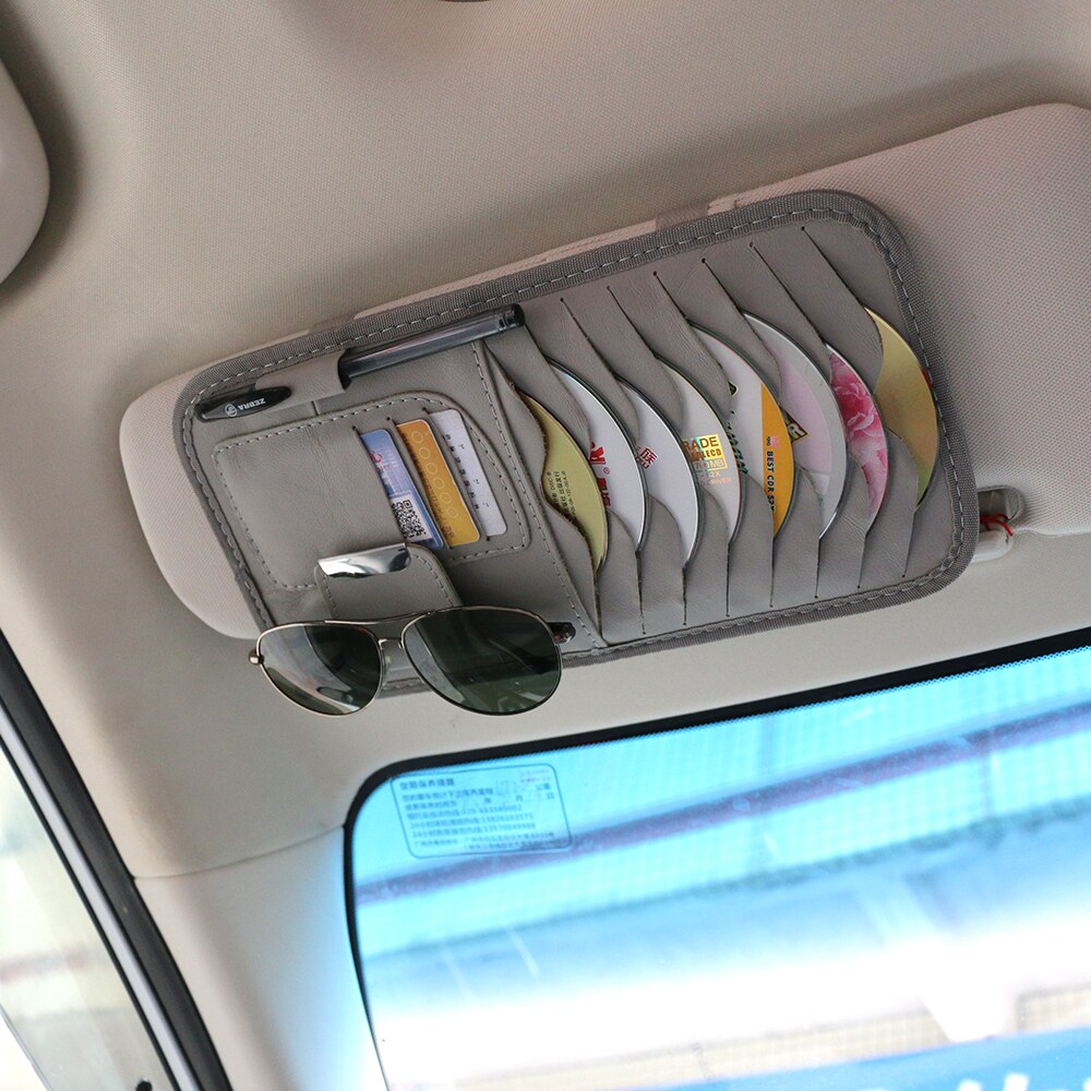 Bil solskærm læder auto bil solskærm solskærm cd-kort briller holder arrangør taske bilsæt gadget køretøjsdele