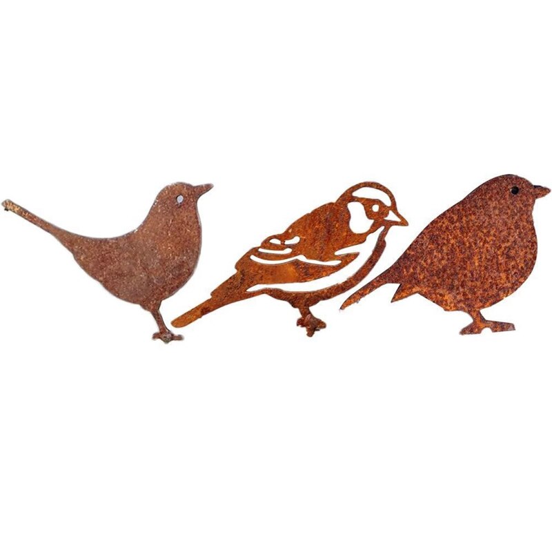 ! Rusty Metal Bird Silhouettes Garden Fence Decor Sparrow Robin Garden Birds Outdoors Garden Decoration Ornament Statue