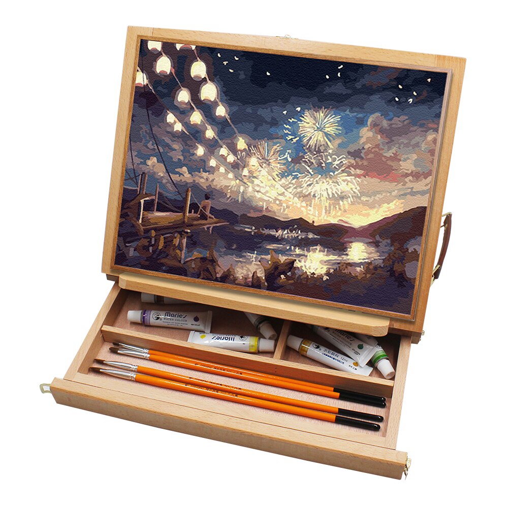 Caja de caballete de escritorio portátil, mesa plegable, caballete de madera con posiciones ajustables y cajón de almacenamiento, suministros de arte para estudiantes y adultos