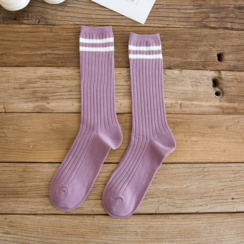 Giapponese Stile Semplice Carino Calzini E Calzettoni Donna di sport del Cotone Mucchio Calzini E Calzettoni Confortevole e Traspirante Strisce Verticali Calcetine Mujer 0503