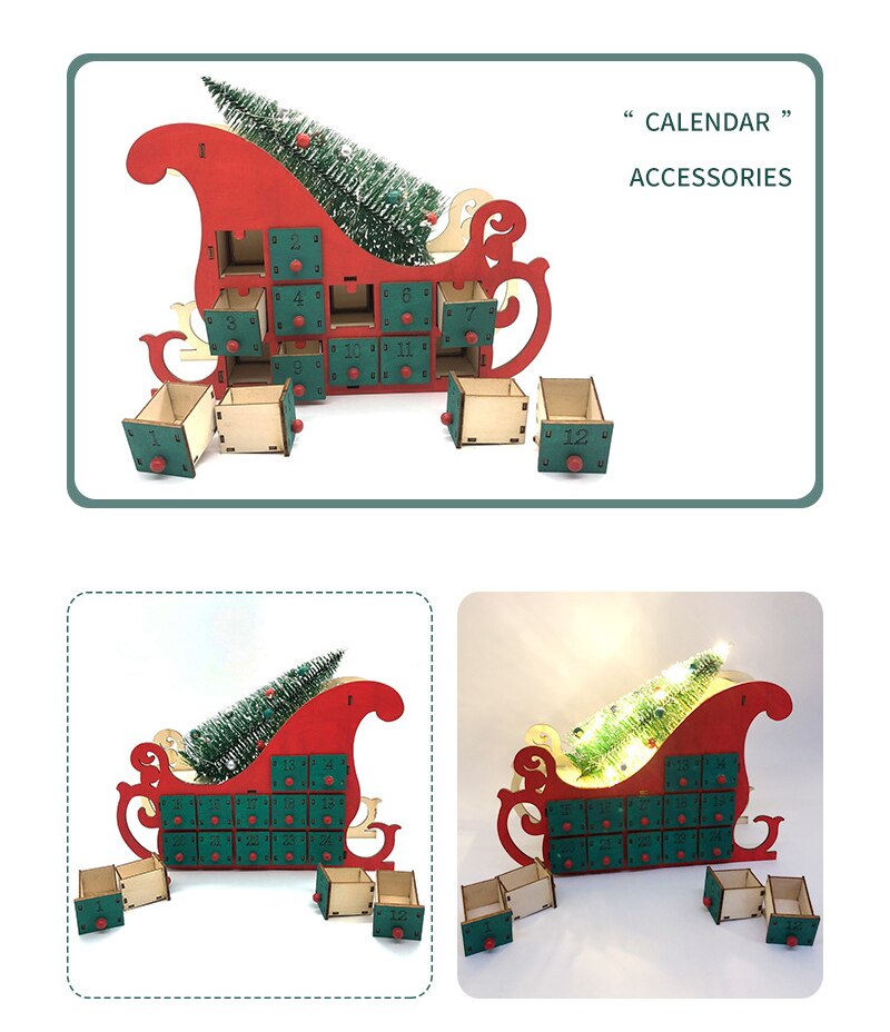 Wooden Advent Calendar Countdown Christmas Party Decor 24 Drawers Christmas LED Light up Decoration Box Advent Calendars