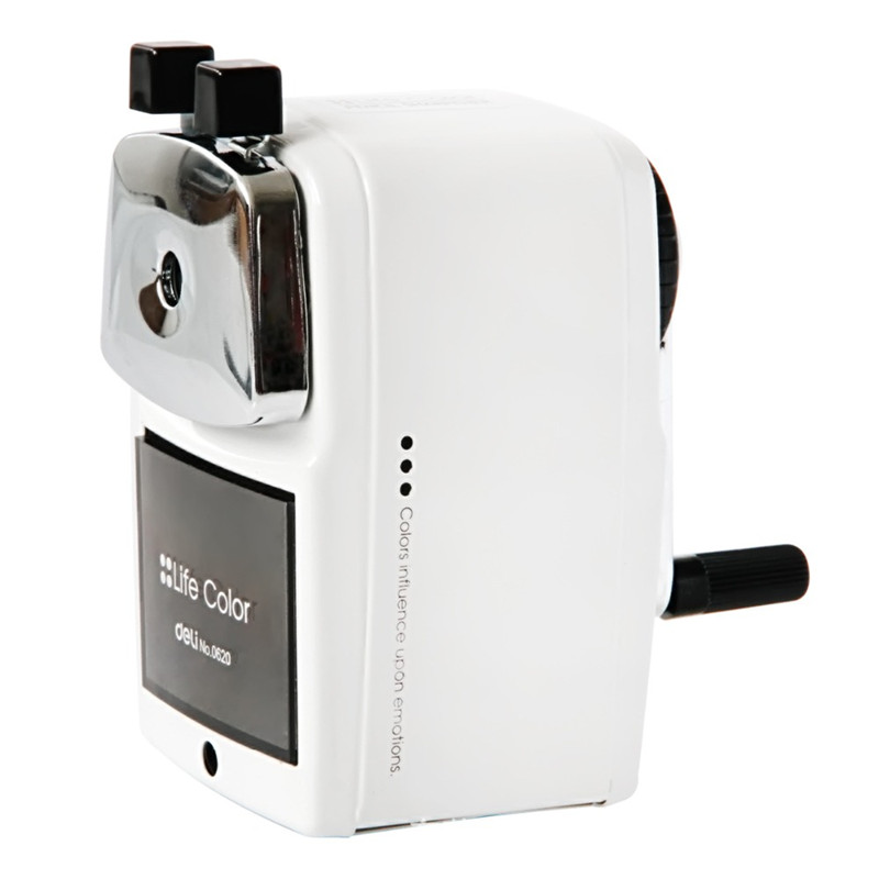 Afiladores de lápiz mecánicos de manivela de mano, herramienta de sacapuntas de estudiante con carcasa de Metal, máquina de lápiz mecánico de mano, novedad: Blanco