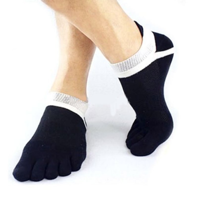 Mænd bomuld fem finger sports sokker åndbar calcetines ankel sokker a: Sort