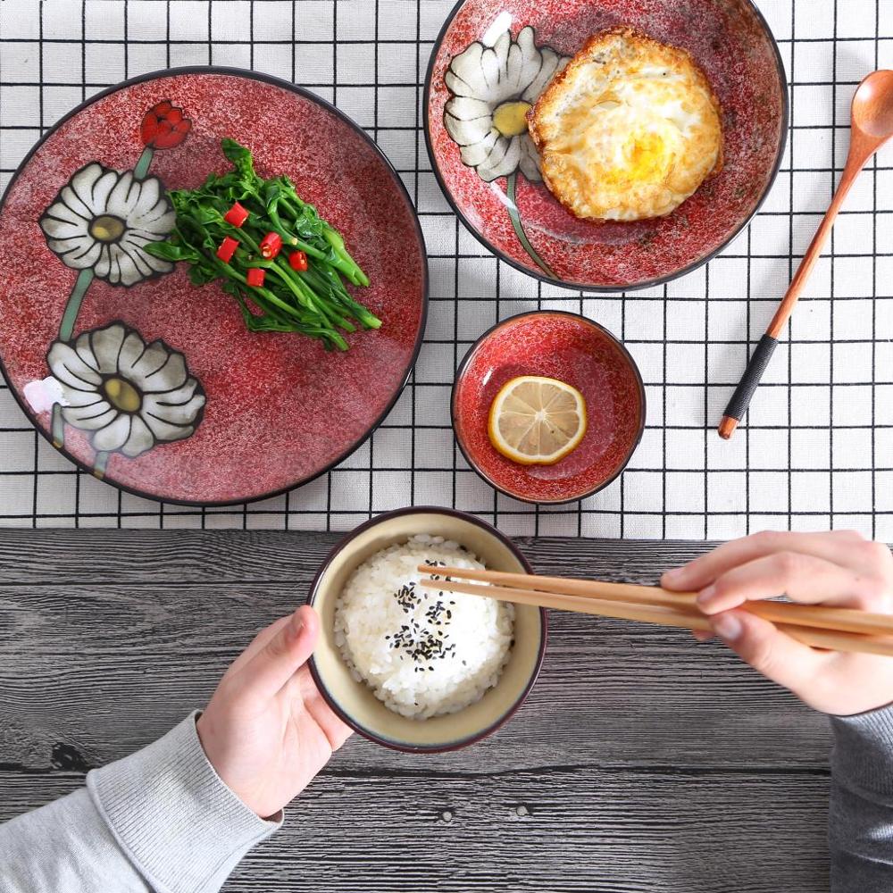 Chinees retro keramisch serviesgoed soeppan lepel borden servies huishoudelijke keukenbenodigdheden handgeschilderd bloemenpatroon