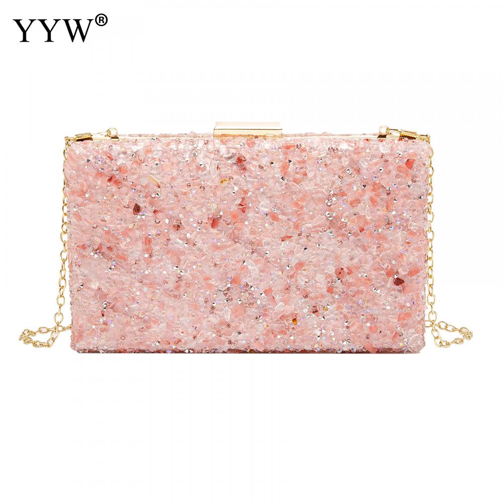 Avondtassen 2022 Multicolor Stenen Clutch Bags Vrouwen Party Purse Avondtassen Koppelingen Party Diner Strass Handtassen Crystal: pink