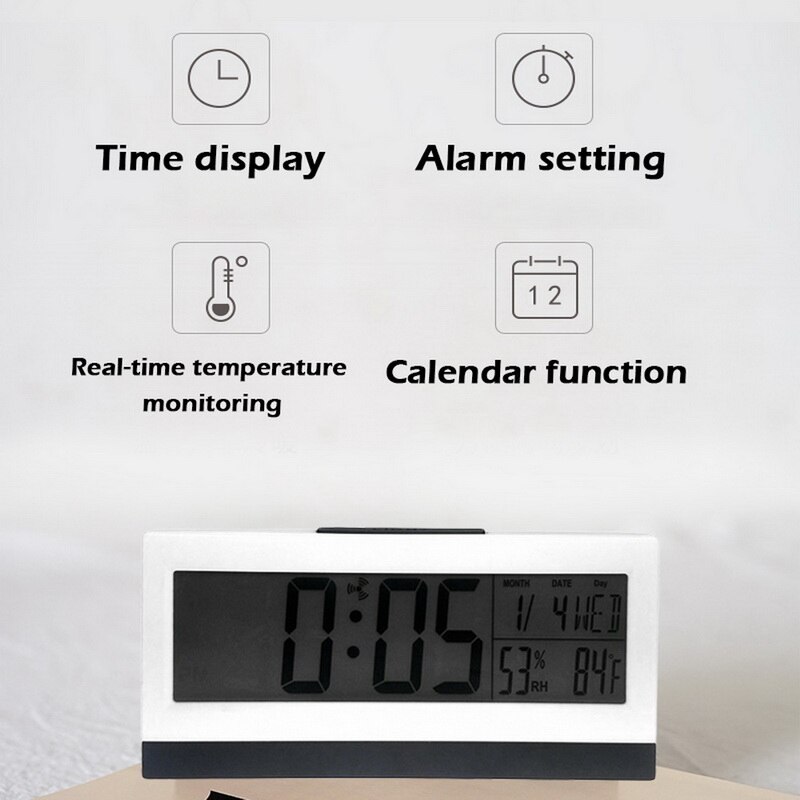 1pc Desk Digital Alarm Clock Time Temperature Date Humidity Display Night Light Perpetual Calendar Backlight Display